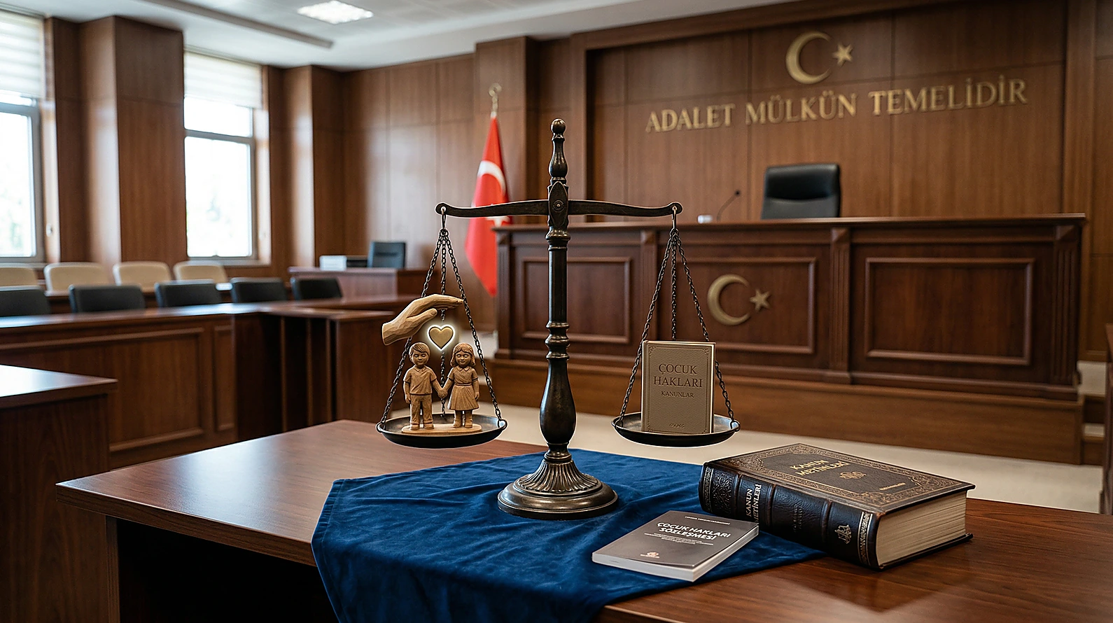 Çocuk mağdurlar için TCK 80/3 özel koruma hükmünü temsil eden adalet sembolü.