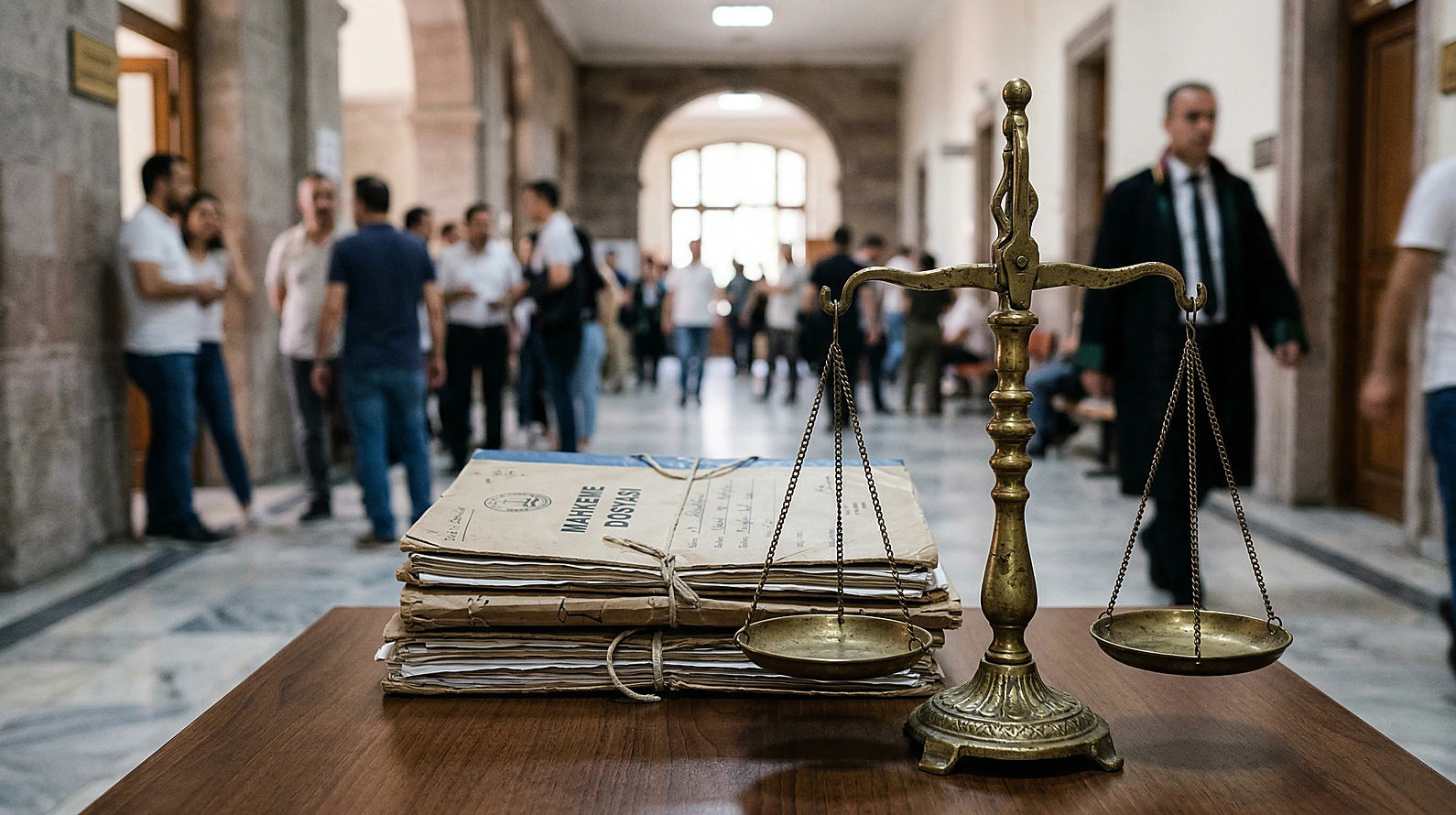 Ceza yargılaması usulünü ve görevli mahkemeyi temsil eden hukuk terazisi.