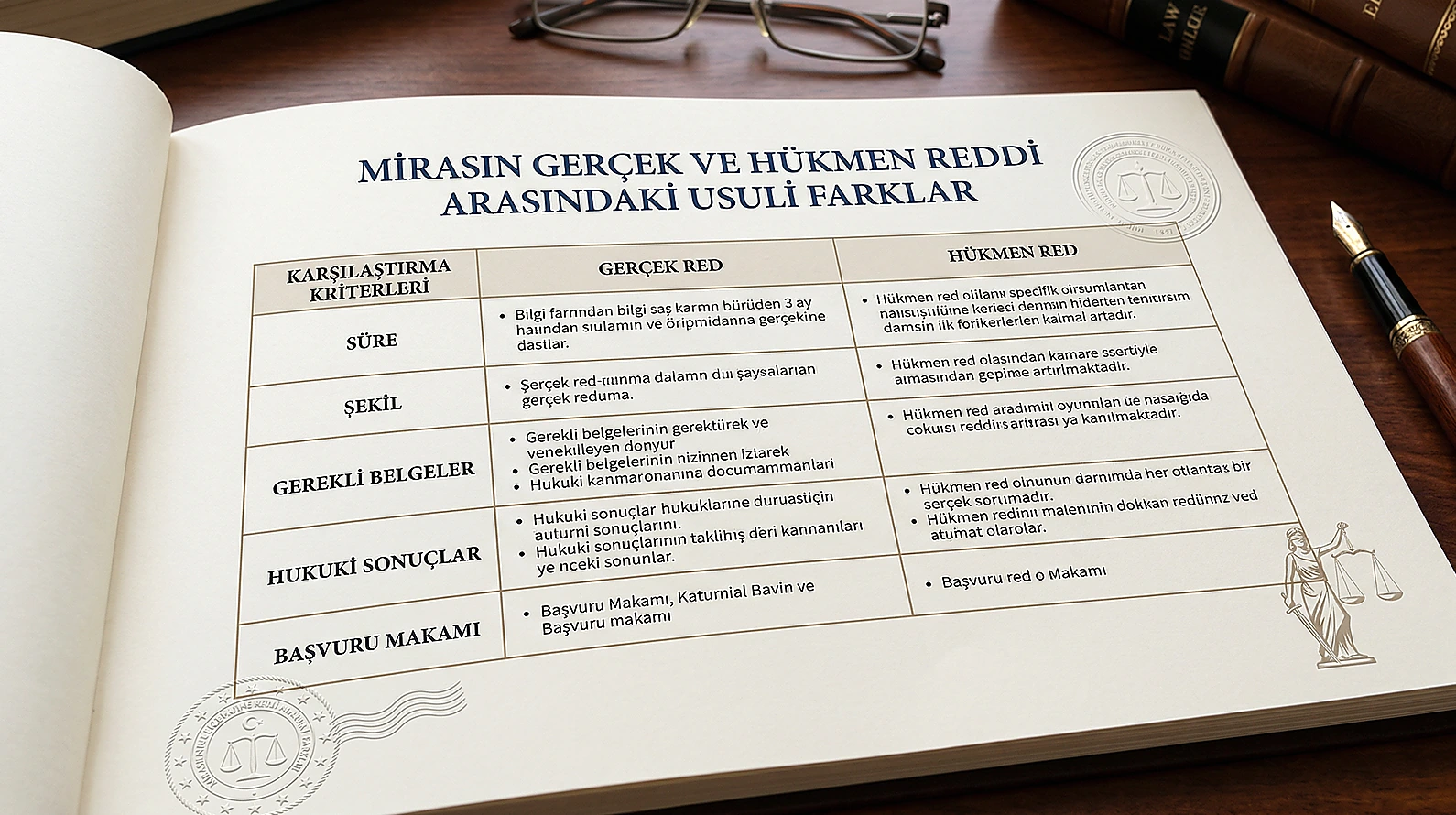 Mirasın reddi türleri karşılaştırma tablosu görseli.