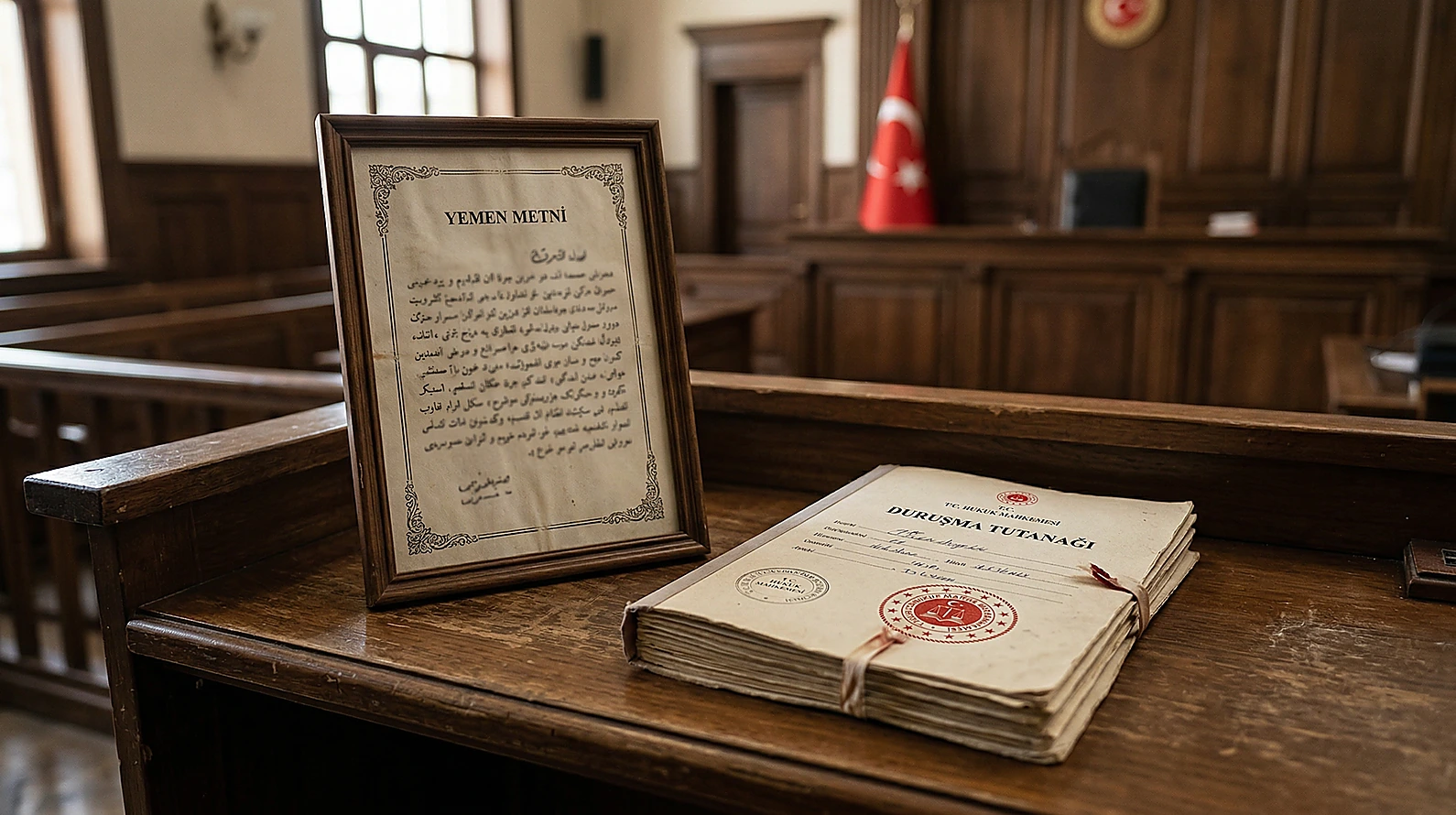 Hukuk mahkemesinde yemin tutanağı ve resmi belgeler.
